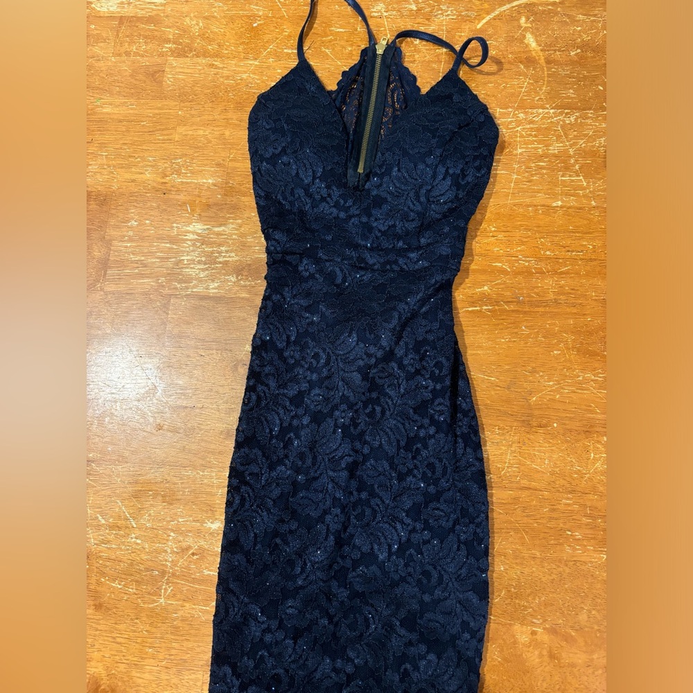 Emerald Sundae Navy Glitter Bodycon Mini Dress XS